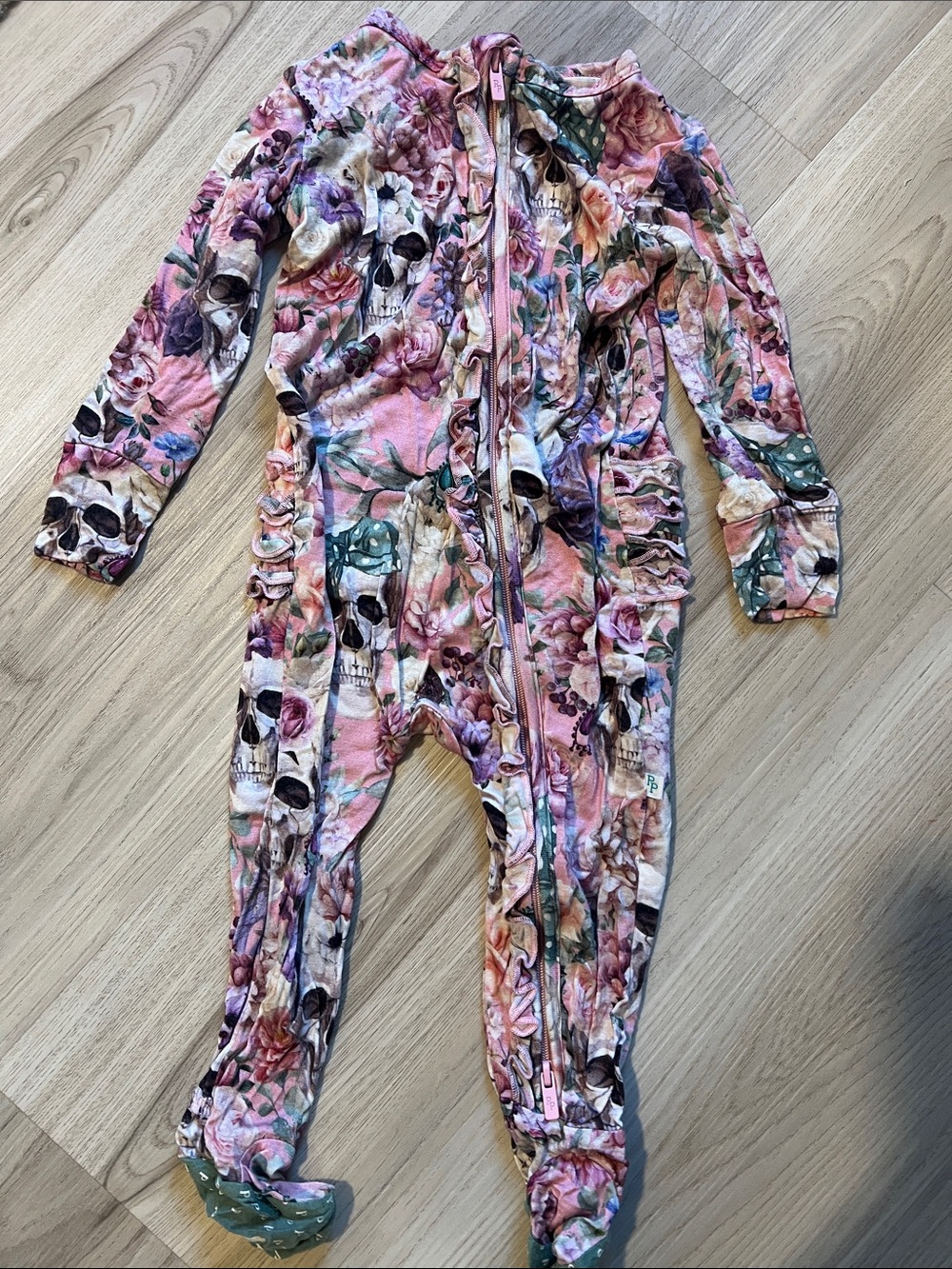 Posh Peanut Pink Floral & Skull Footed One-Piece
